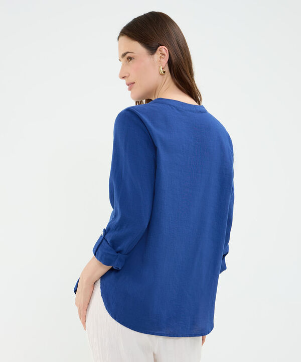 Blusa Cuello Mao en Efecto Lino