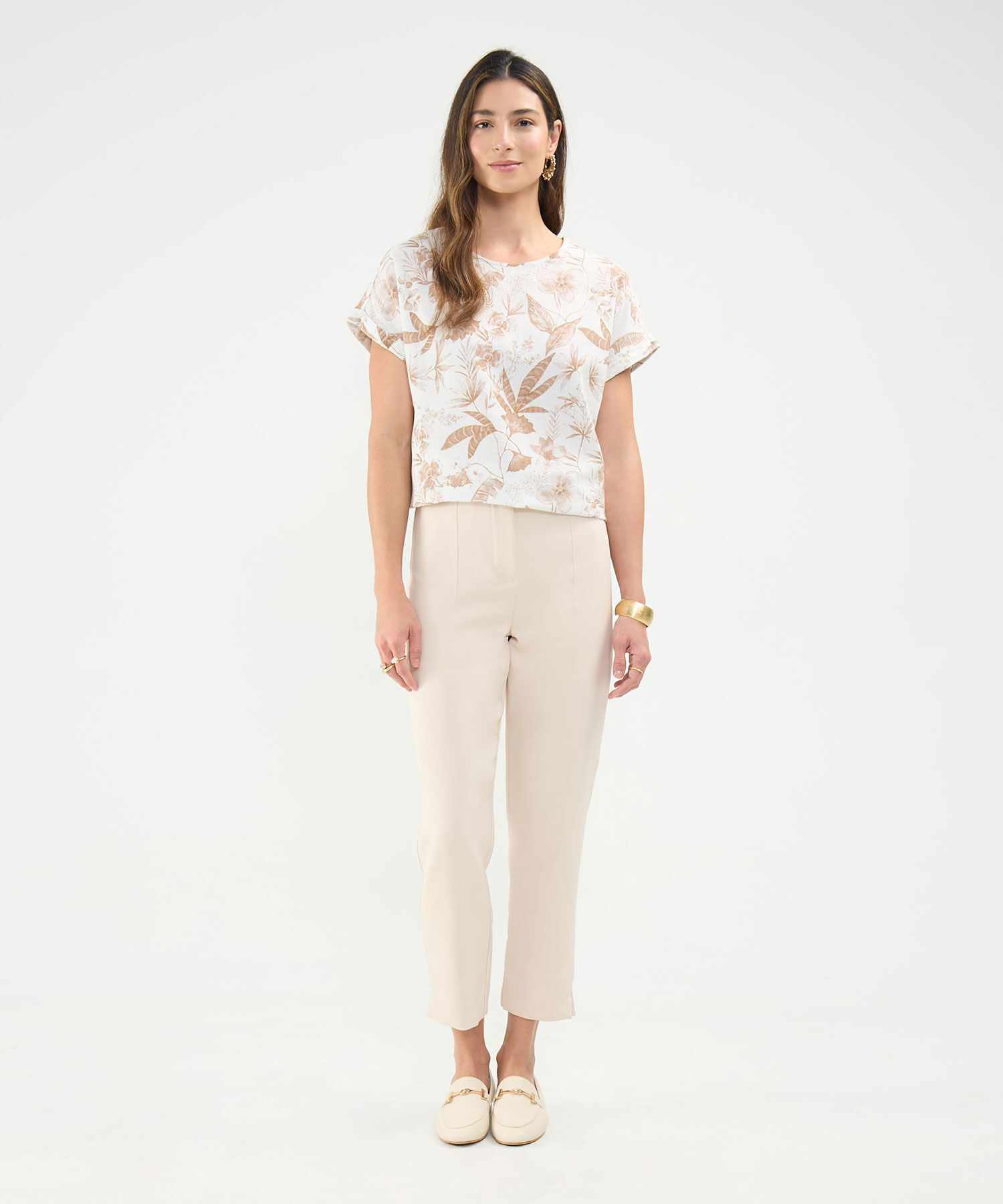 Blusa Estampada en Efecto Lino