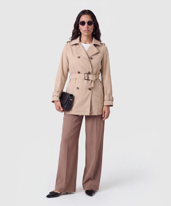 Chaqueta Cruzada Con Cintur&oacute;n Para Mujer