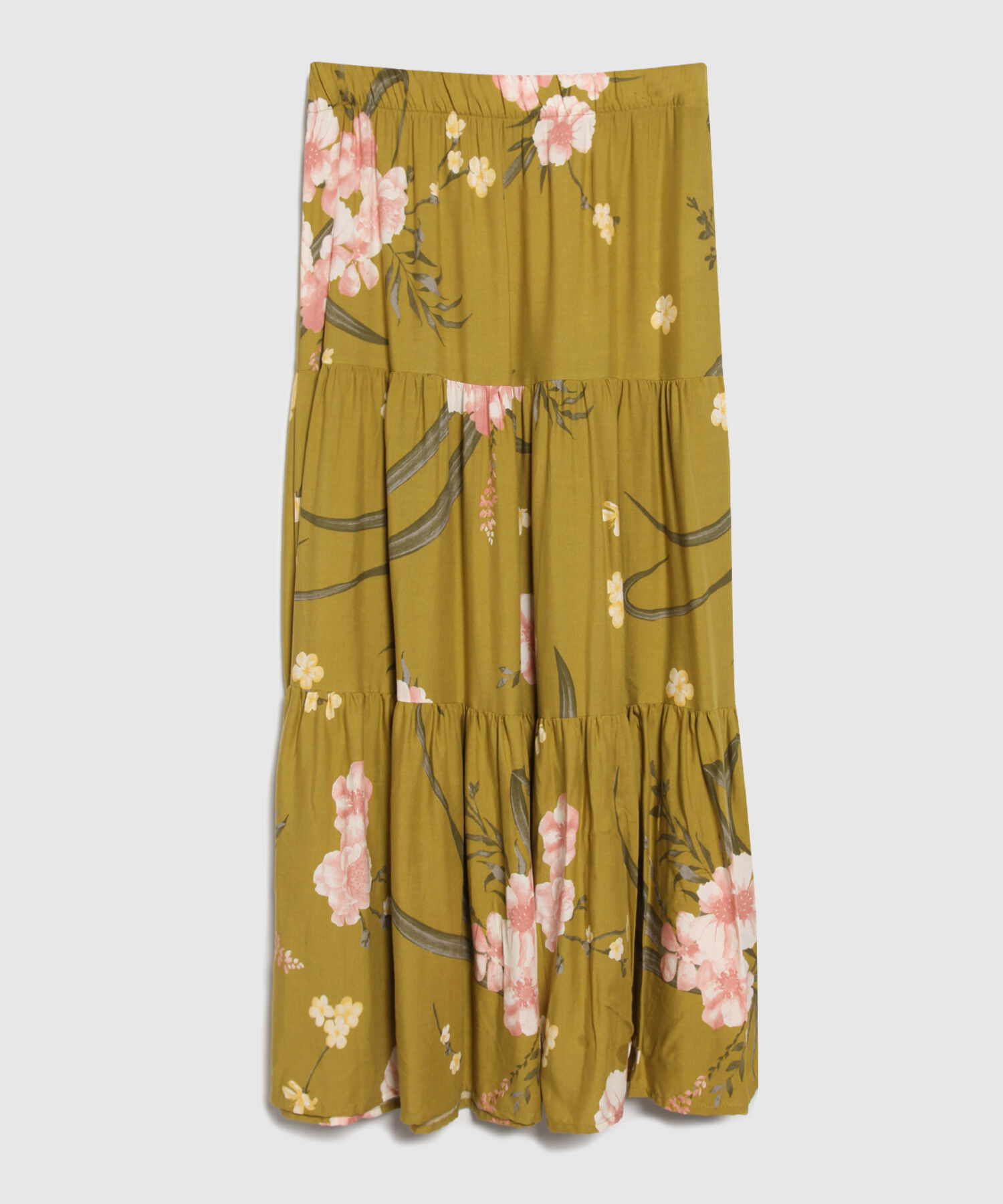 Falda Campesina Estampada Con Cintura Elástica, Trópico Floral