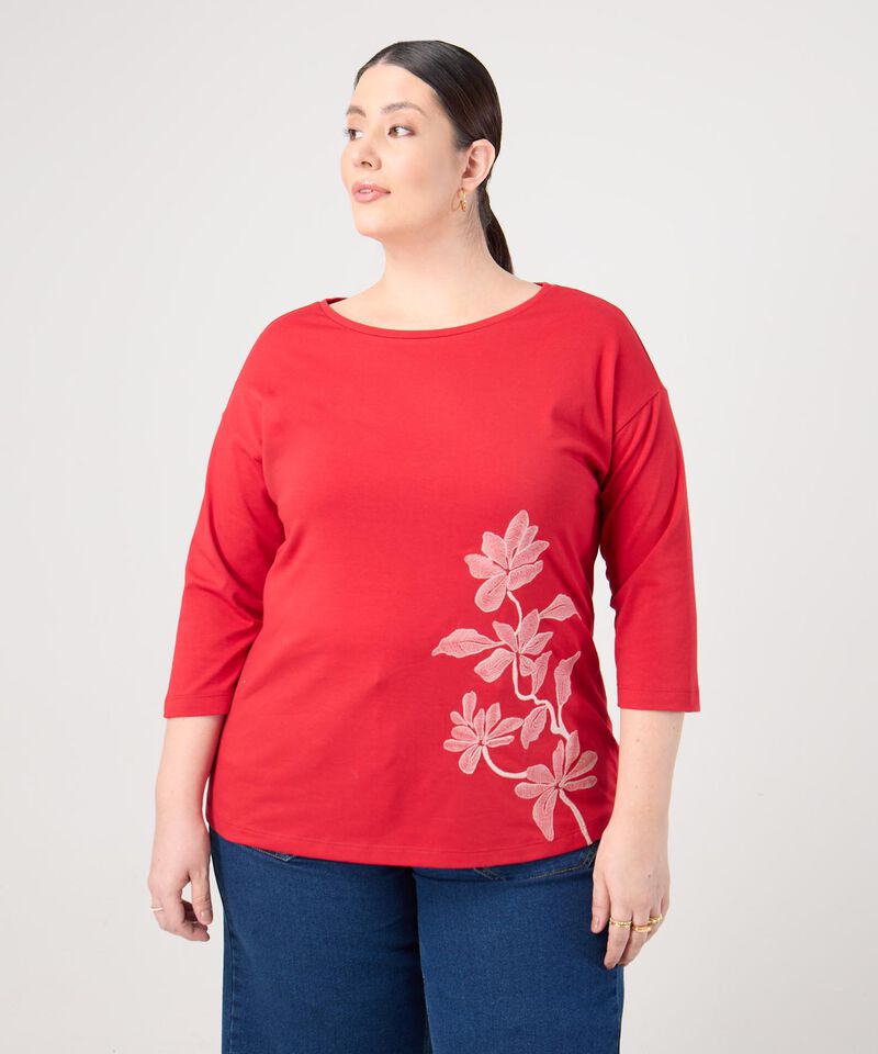 Camiseta Texturizada Manga &frac34; Para Mujer Curvy