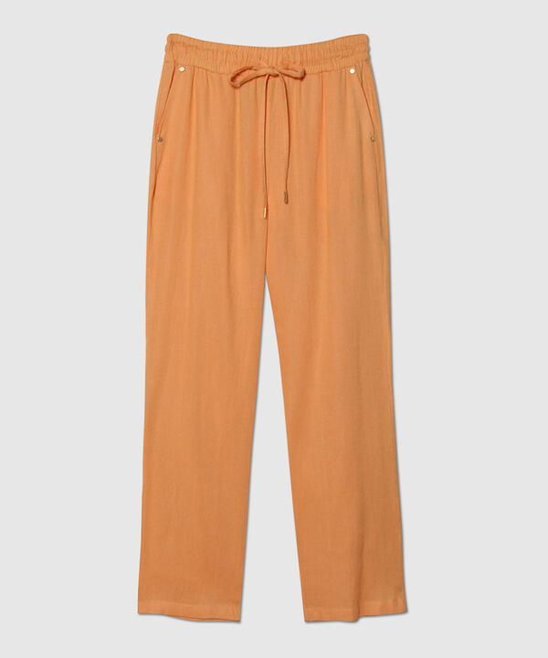 Pantalón Pretina Resortada En Lino Unicolor