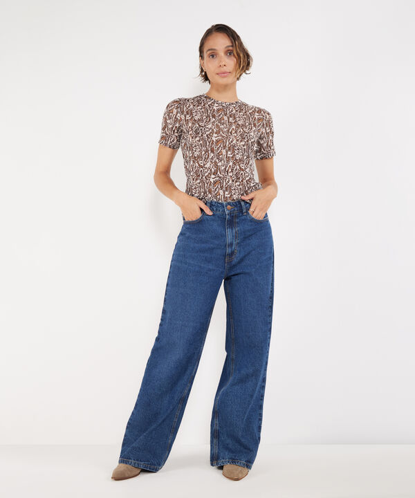 Camiseta Estampada Manga Corta, Cuello Redondo En Pieza, Bohemio Ornamental