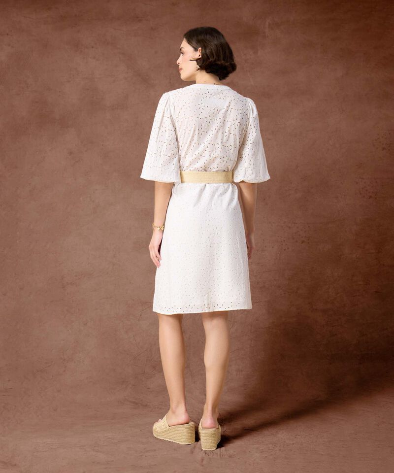 Vestido Camisero Perforado Con Cinturón Para Mujer