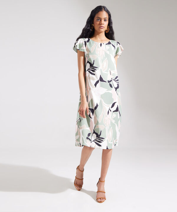 Vestido Estampado Manga Corta Con Bolsillo Laterales