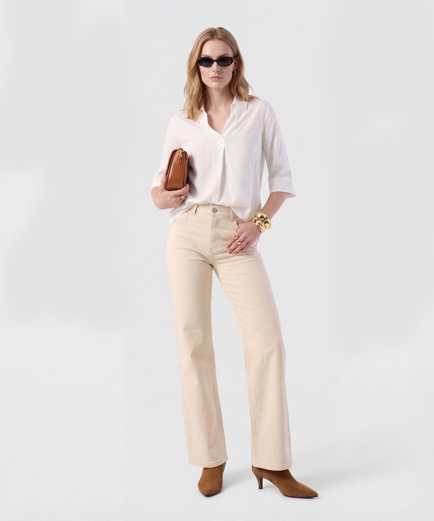 Blusa De Manga Media Con Cuello Camisero