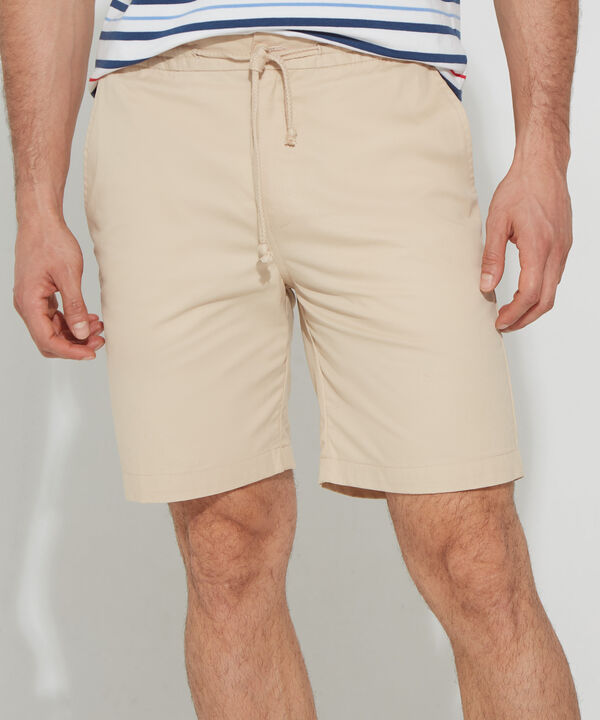 Bermuda Unicolor Con Cintura Elástica, Cordón Ajustable Y Bolsillos Laterales