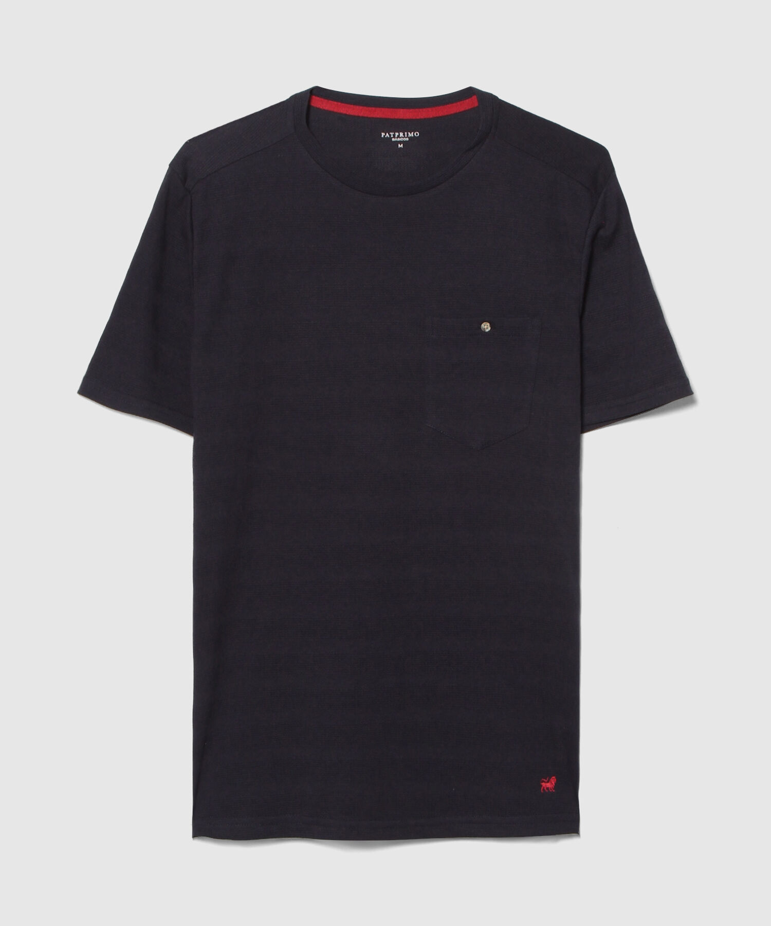 Camiseta Unicolor, Cuello Redondo Con Bolsillo De Parche