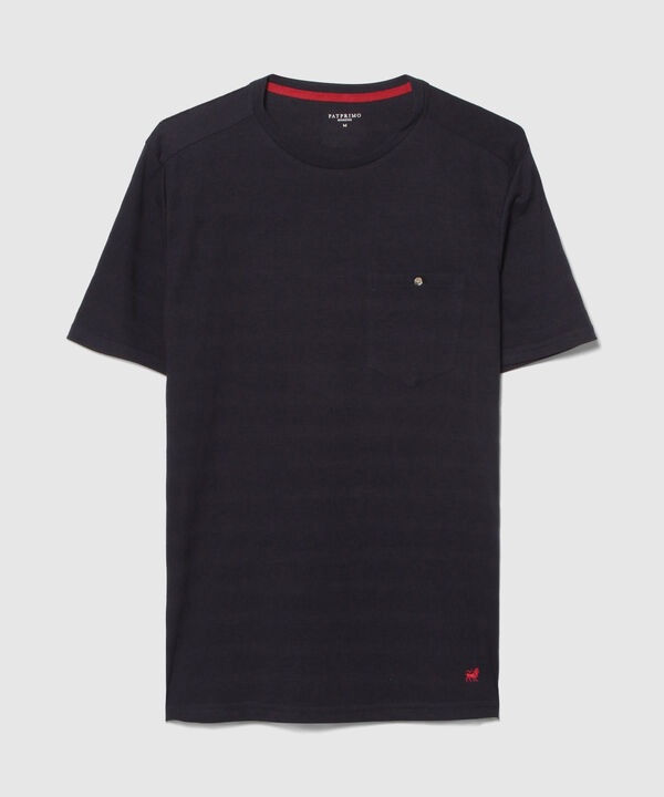 Camiseta Unicolor, Cuello Redondo Con Bolsillo De Parche