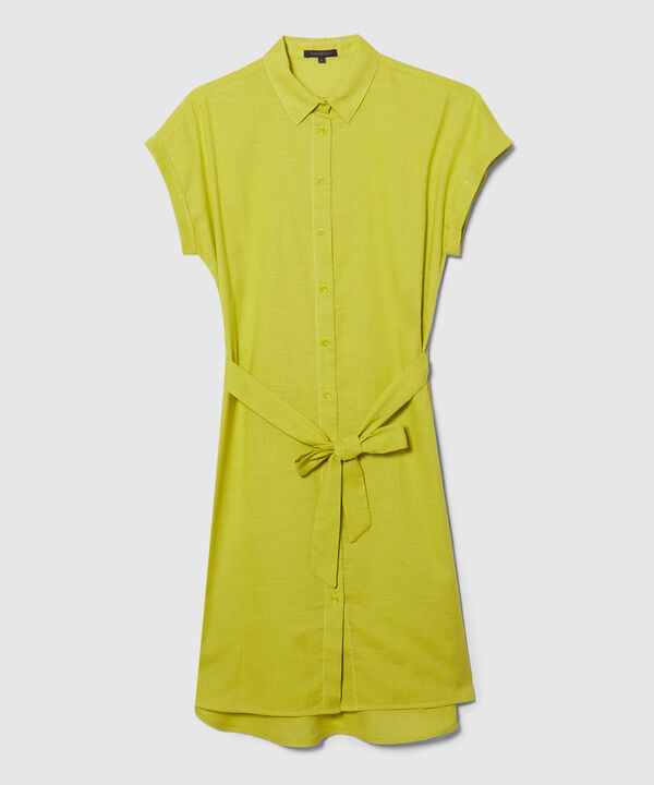 Vestido Camisero En Lino Unicolor