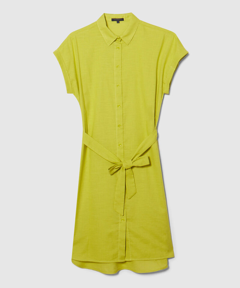 Vestido Camisero En Lino Unicolor
