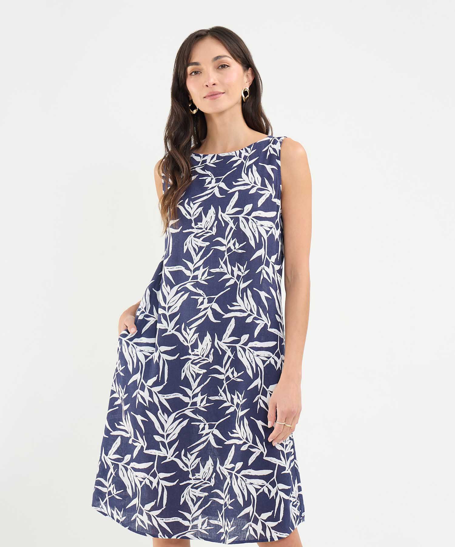 Vestido Estampado en Efecto Lino