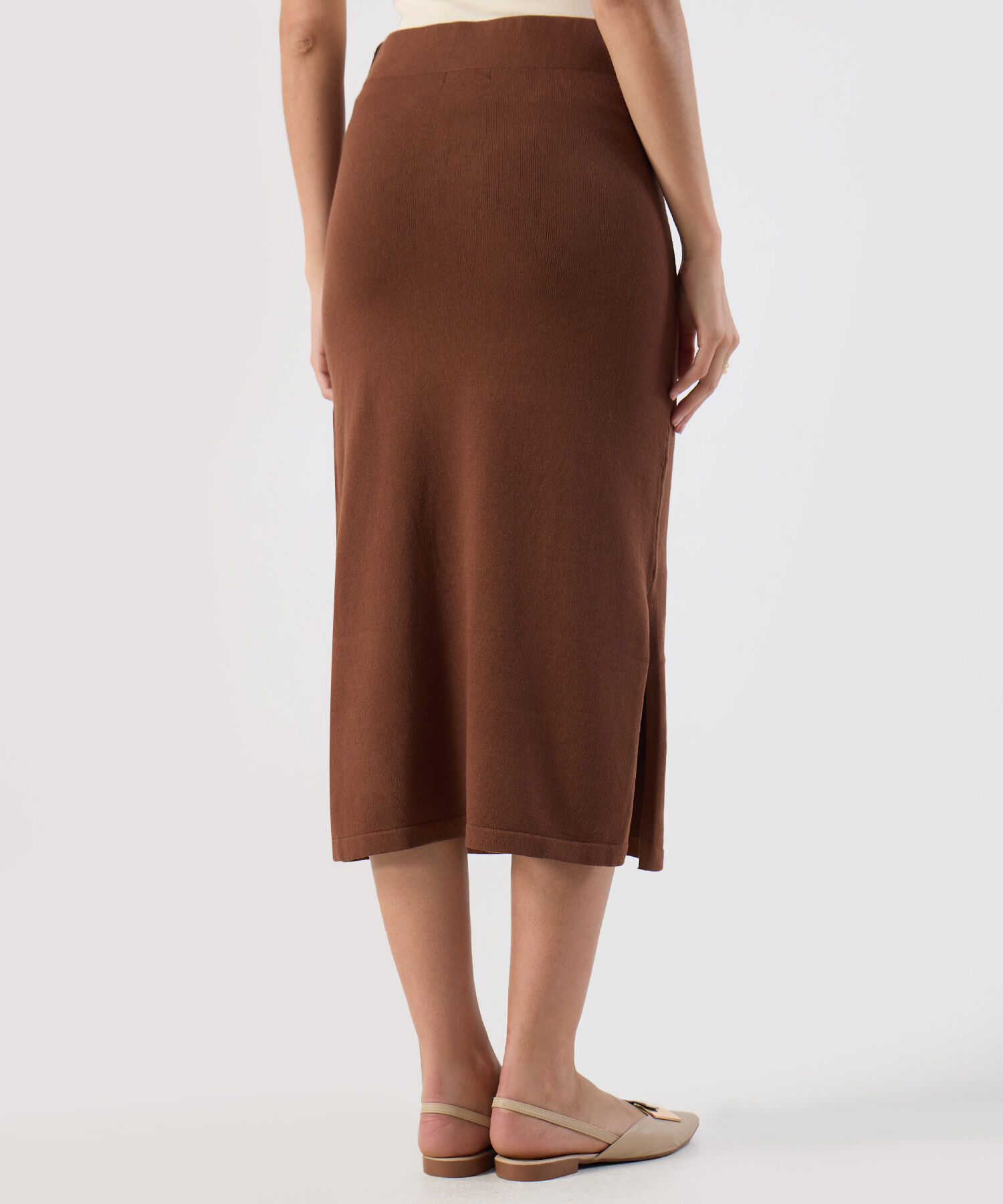 Falda Para Mujer Tejido Punto Midi Abertura Lateral