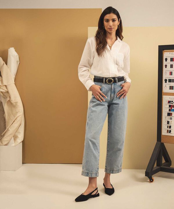Camisa Mujer Manga Larga con Solapa y Bolsillo