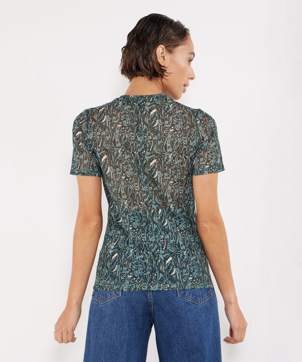 Camiseta Estampada Manga Corta, Cuello Redondo En Pieza, Bohemio Ornamental