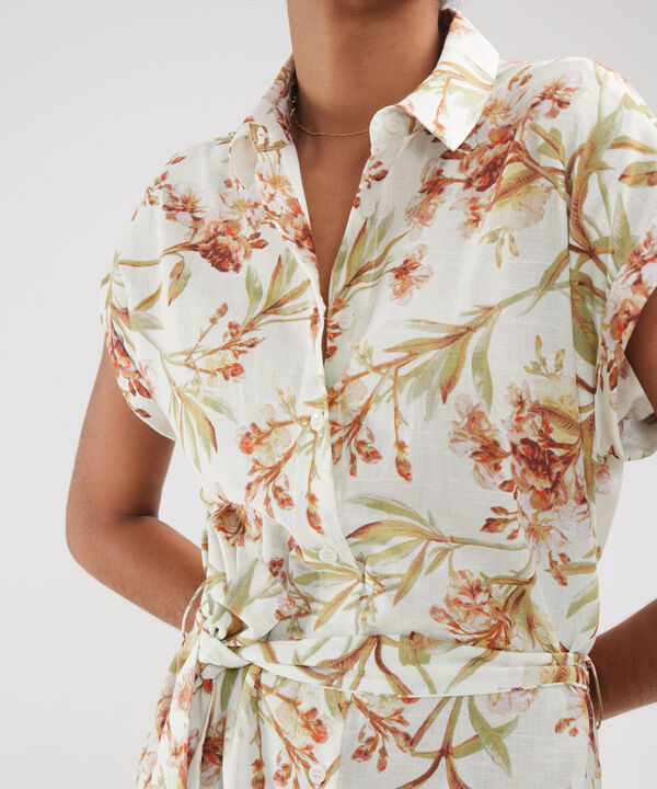 Vestido Camisero En Lino Estampado
