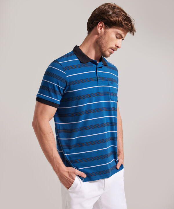 Polo Cuello Y Puños Tejidos Con Bolsillo, Jersey Preteñido, Silueta Regular Fit