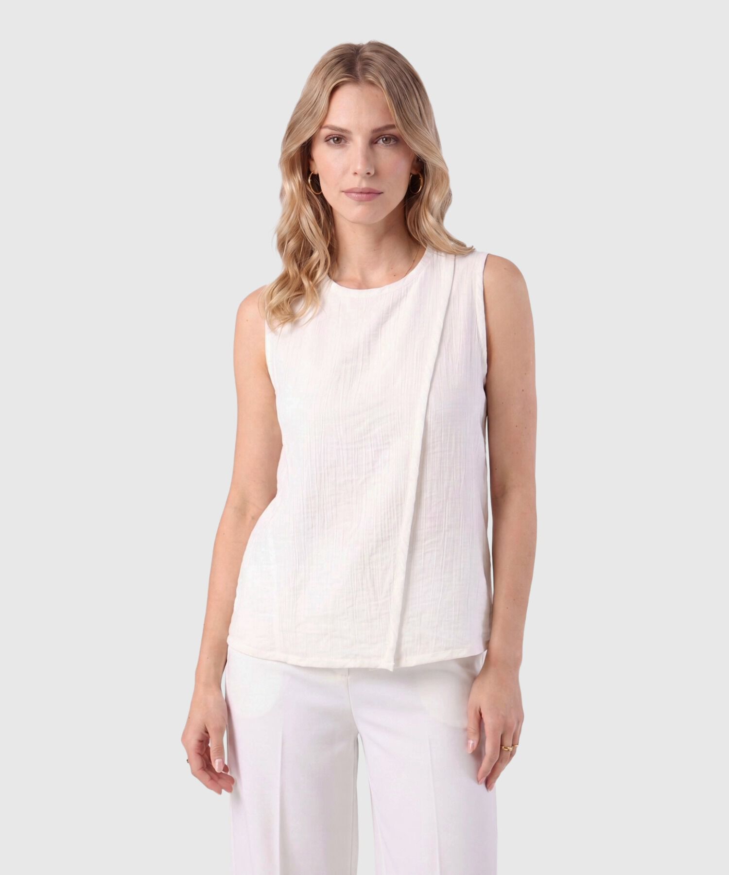 Blusa Sin Mangas Con Pliegue Para Mujer