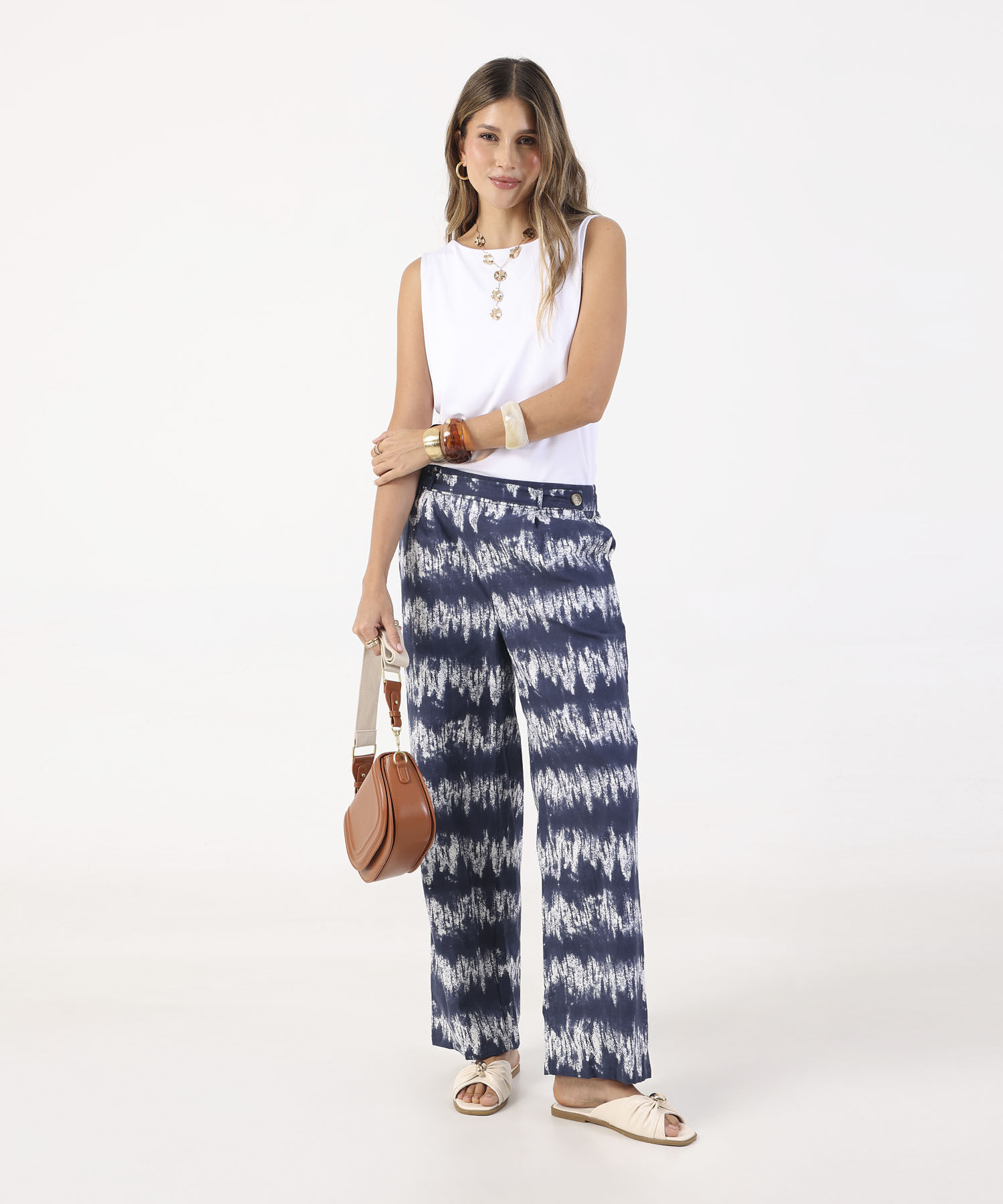 Pantal&oacute;n Fluido Estampado Tie-Dye Azul