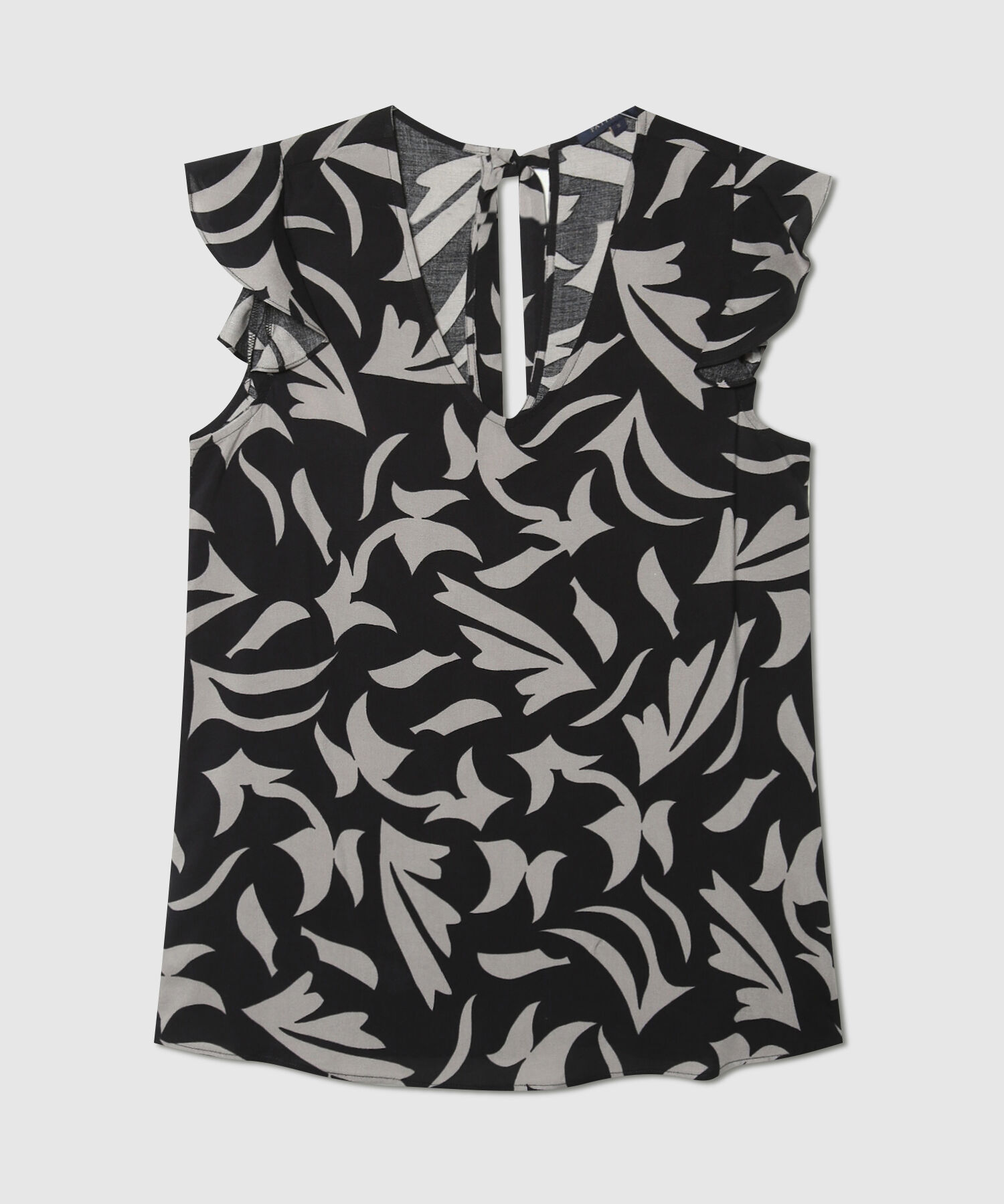 Blusa Estampada, Manga Sisa Con Bolero, Escote En V Y Escote Anudado En Espalda, Trópico Floral