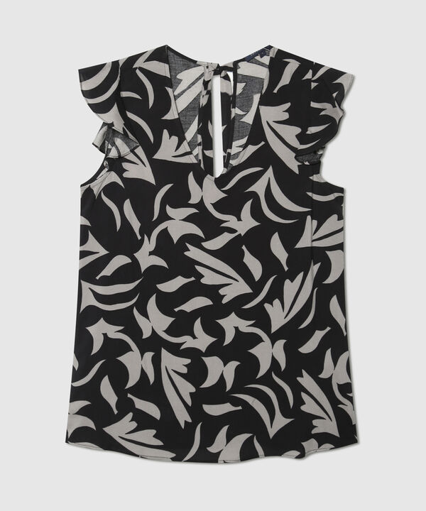 Blusa Estampada, Manga Sisa Con Bolero, Escote En V Y Escote Anudado En Espalda, Trópico Floral