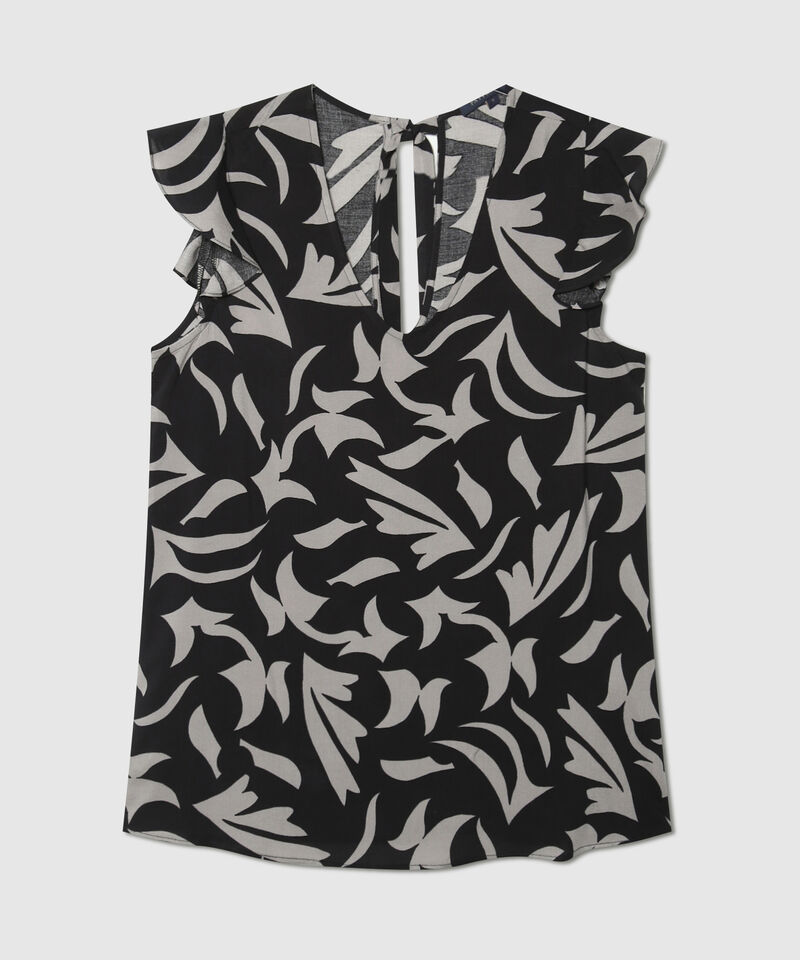 Blusa Estampada, Manga Sisa Con Bolero, Escote En V Y Escote Anudado En Espalda, Trópico Floral