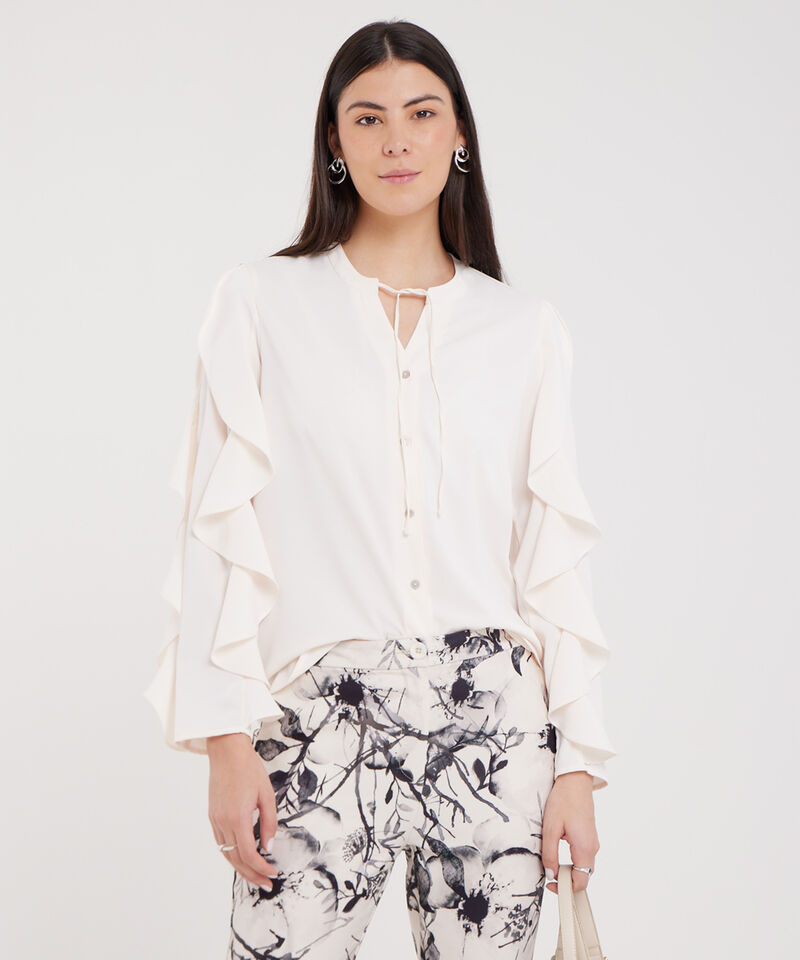 Blusa Unicolor Con Volantes En Manga