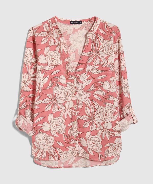 Blusa Manga Larga Estampada En Lino