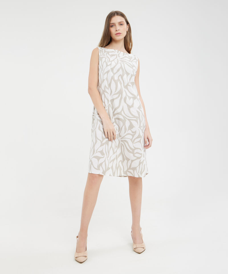 Vestido Estampado Manga Sisa Con Bolsillos Laterales