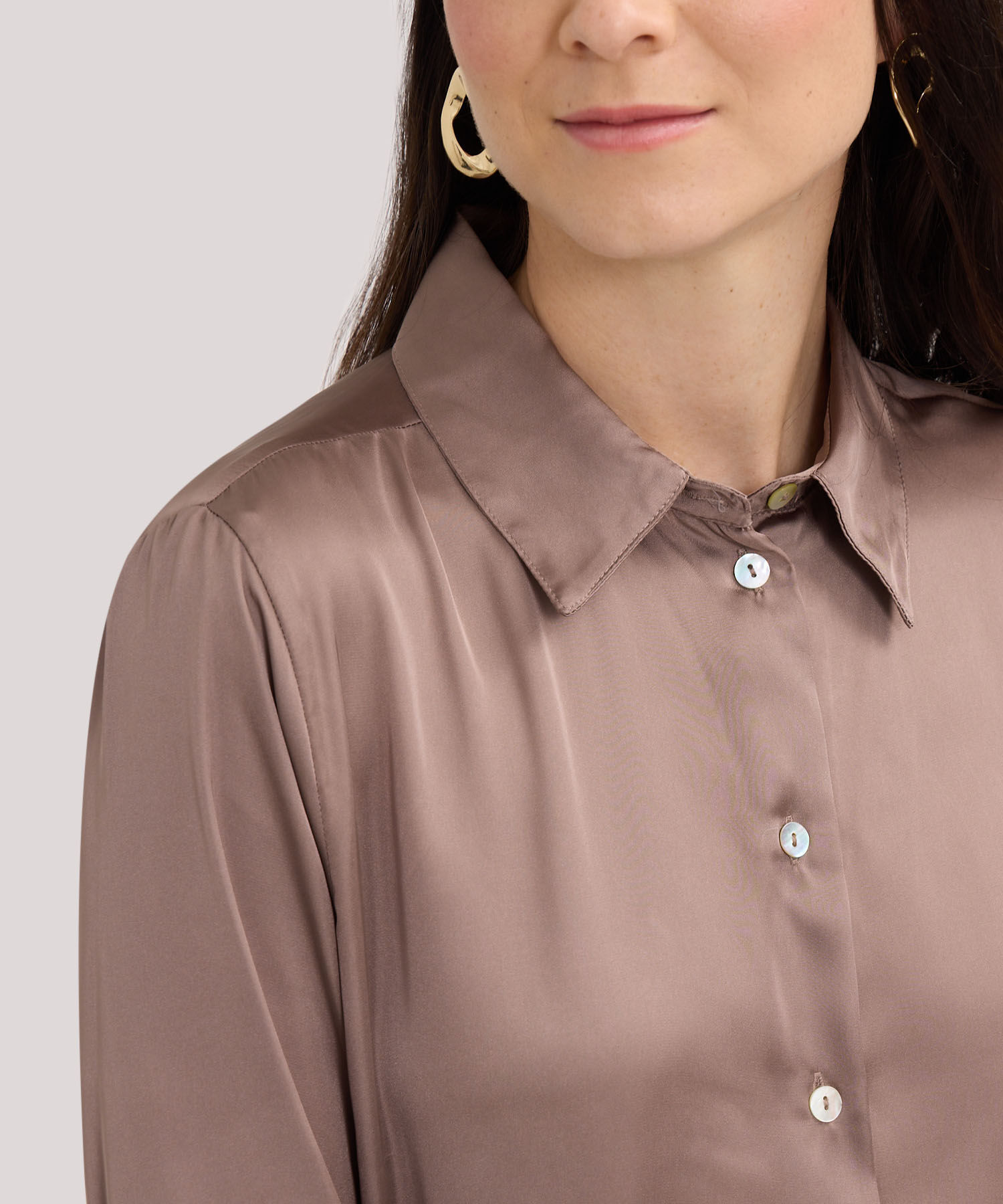 Camisa Unicolor Manga Larga En Satin