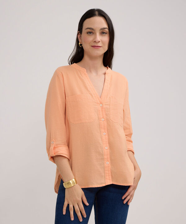 Blusa Manga Larga Unicolor En Lino
