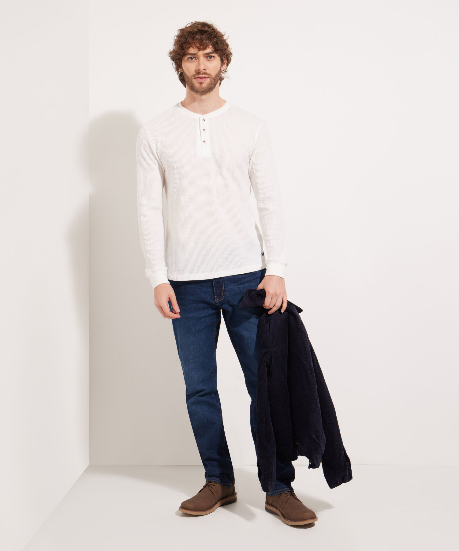 Camiseta Manga Larga Unicolor Cuello Henley