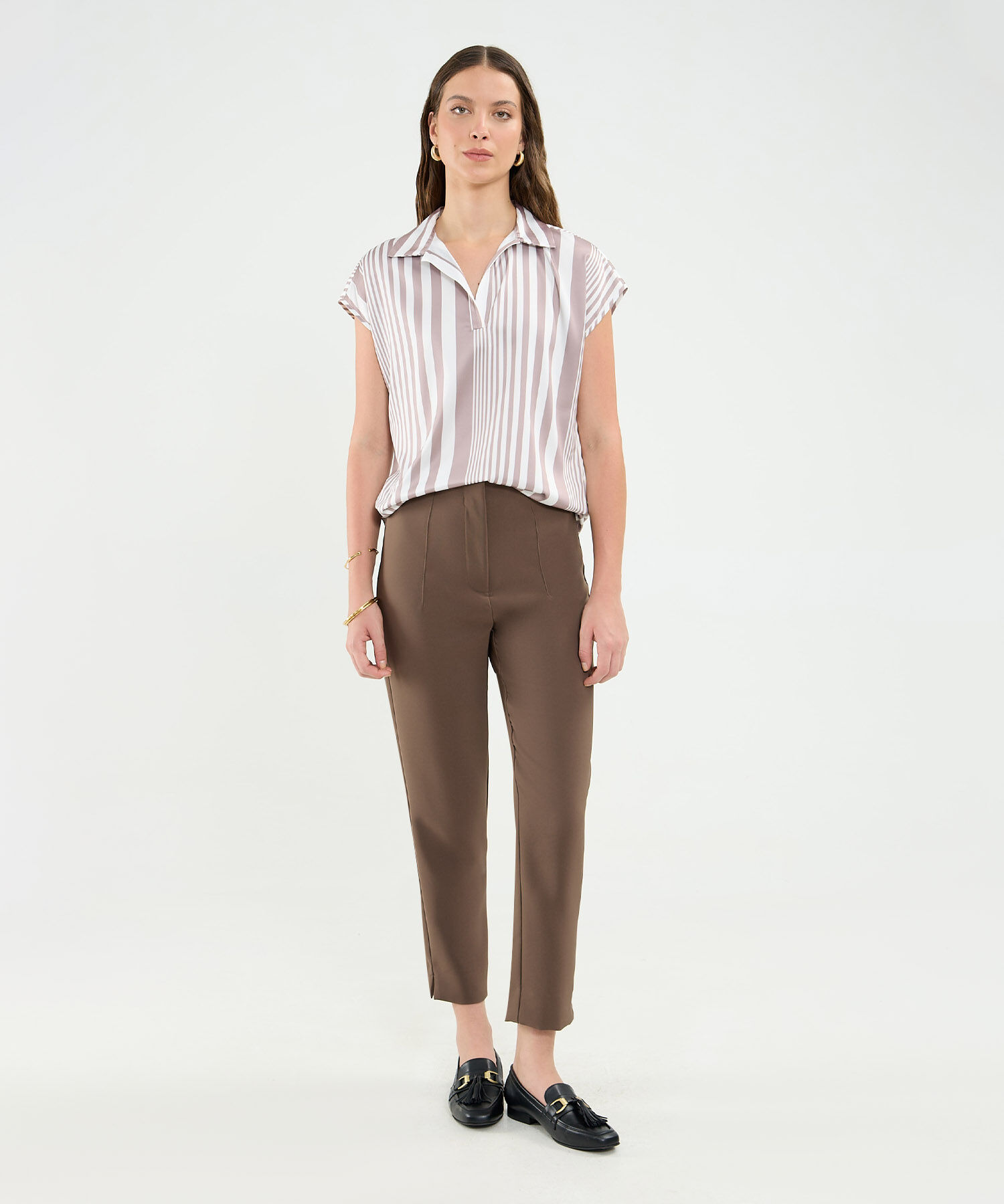 Blusa Manga Corta Corrida En Satin Para Mujer