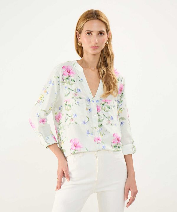 Blusa Estampada en Efecto Lino image number null