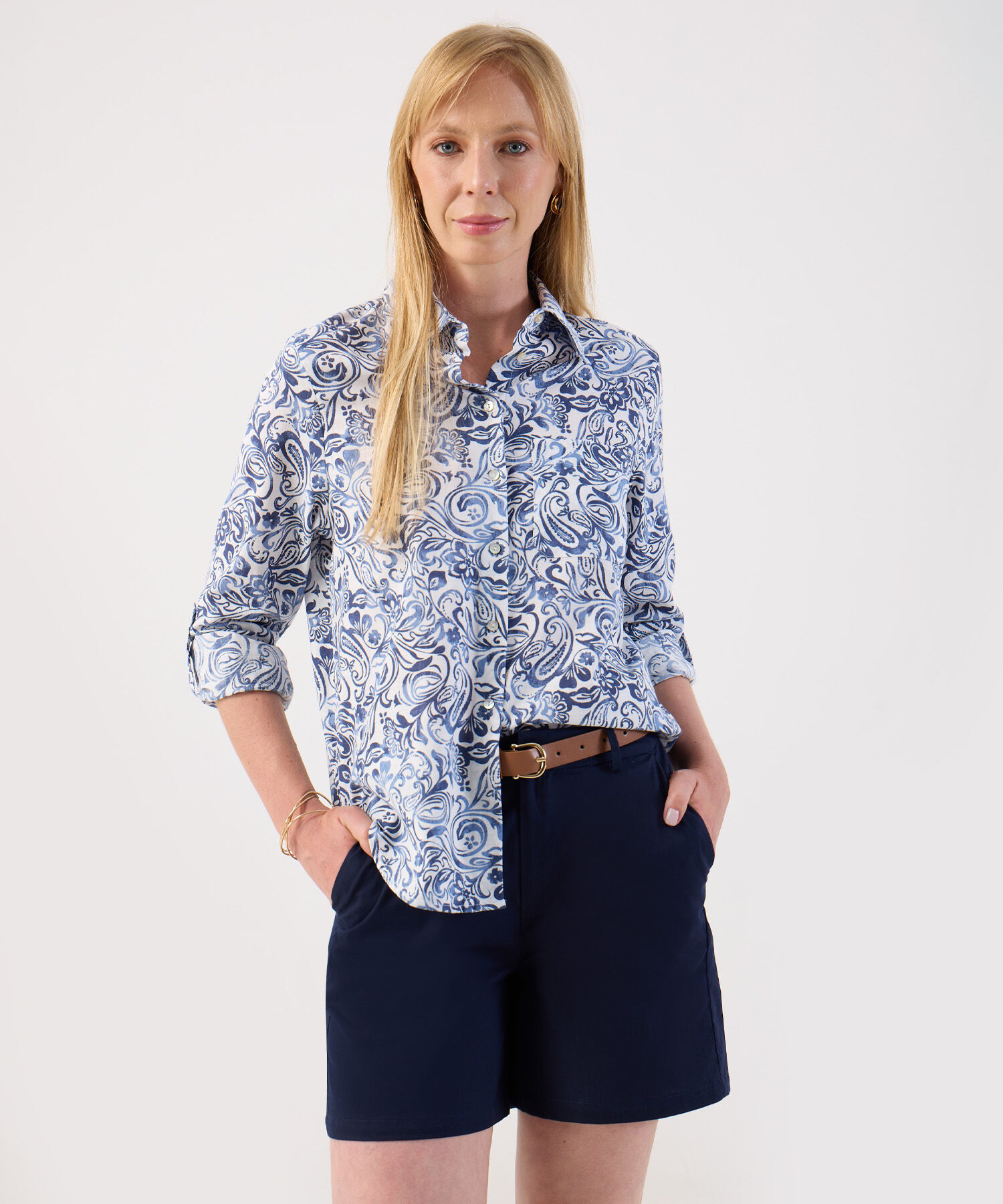 Camisa Estampado Paisley Azul y Blanco
