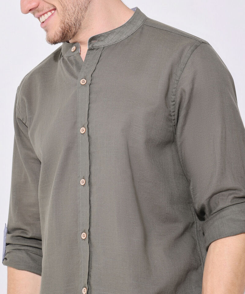 Camisa Manga Larga Cuello Neru Unicolor