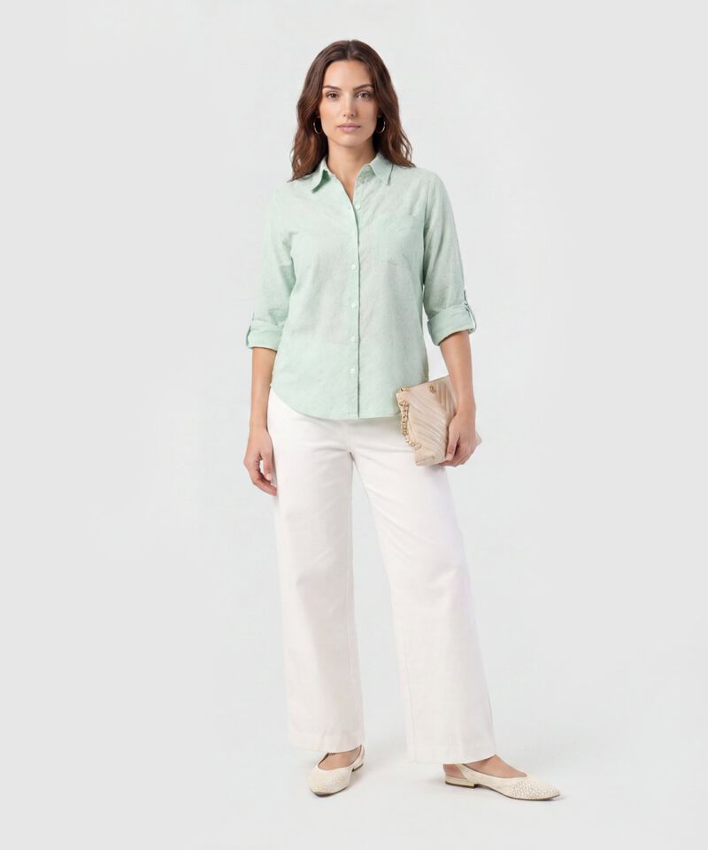 Camisa Texturizada con Manga Larga para Mujer