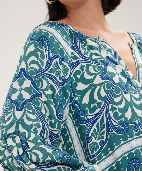 Blusa Estampada, Manga 3/4 Ranglan Tipo Globo