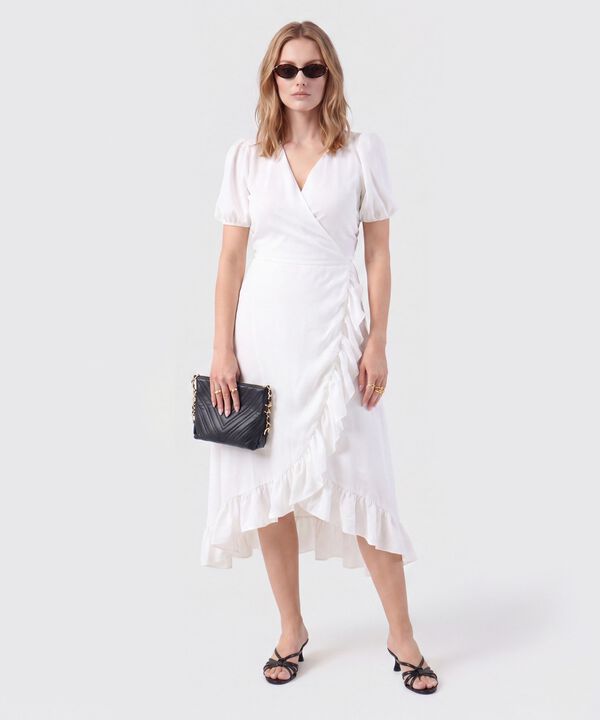 Vestido Midi Envolvente Con Boleros Y Manga Corta Mujer