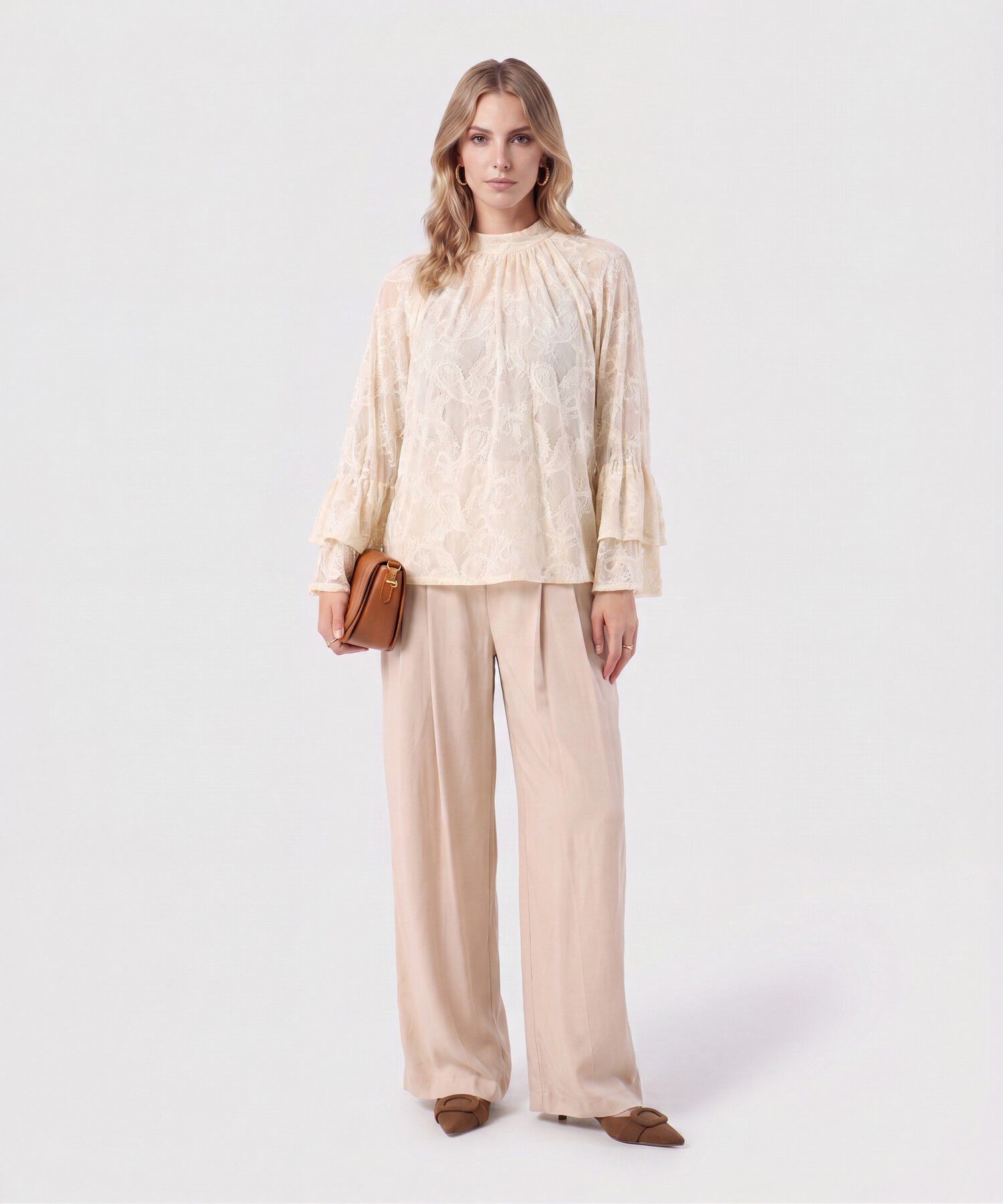 Blusa Encaje Manga Volante Para Mujer