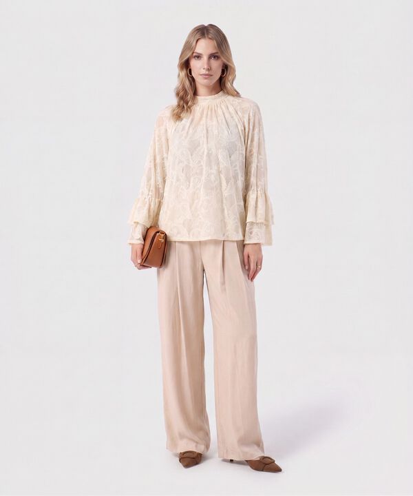 Blusa Encaje Manga Volante Para Mujer