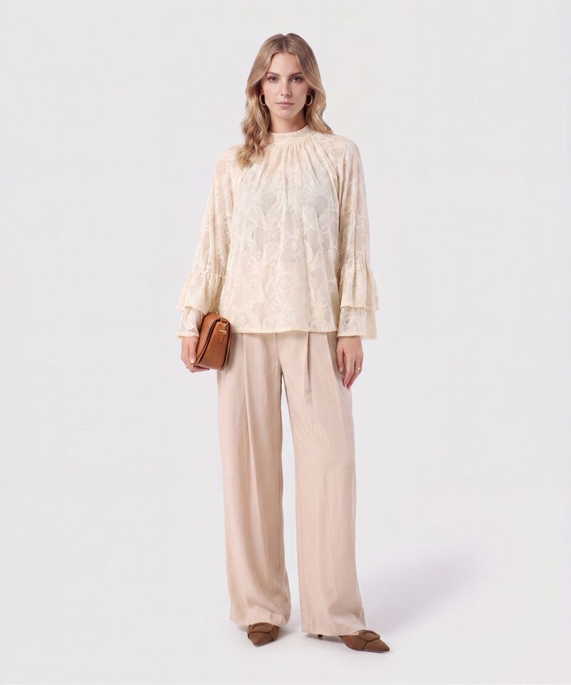 Blusa Encaje Manga Volante Para Mujer