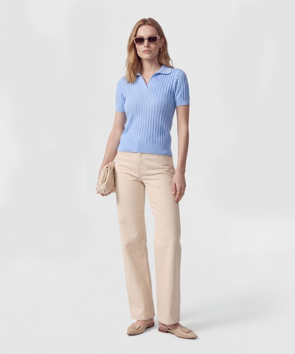 Jeans Rectos Con Piedras Laterales Mujer