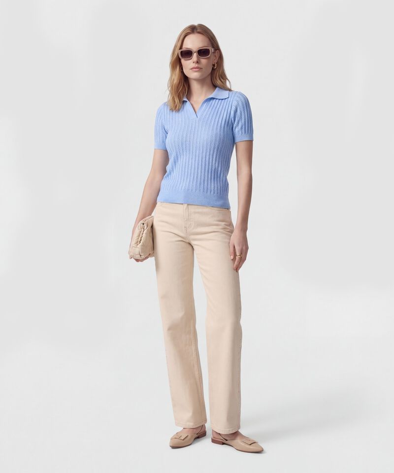 Jeans Rectos Con Piedras Laterales Mujer