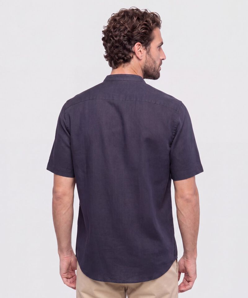 Camisa Unicolor Cuello Mao Con Bolsillo 