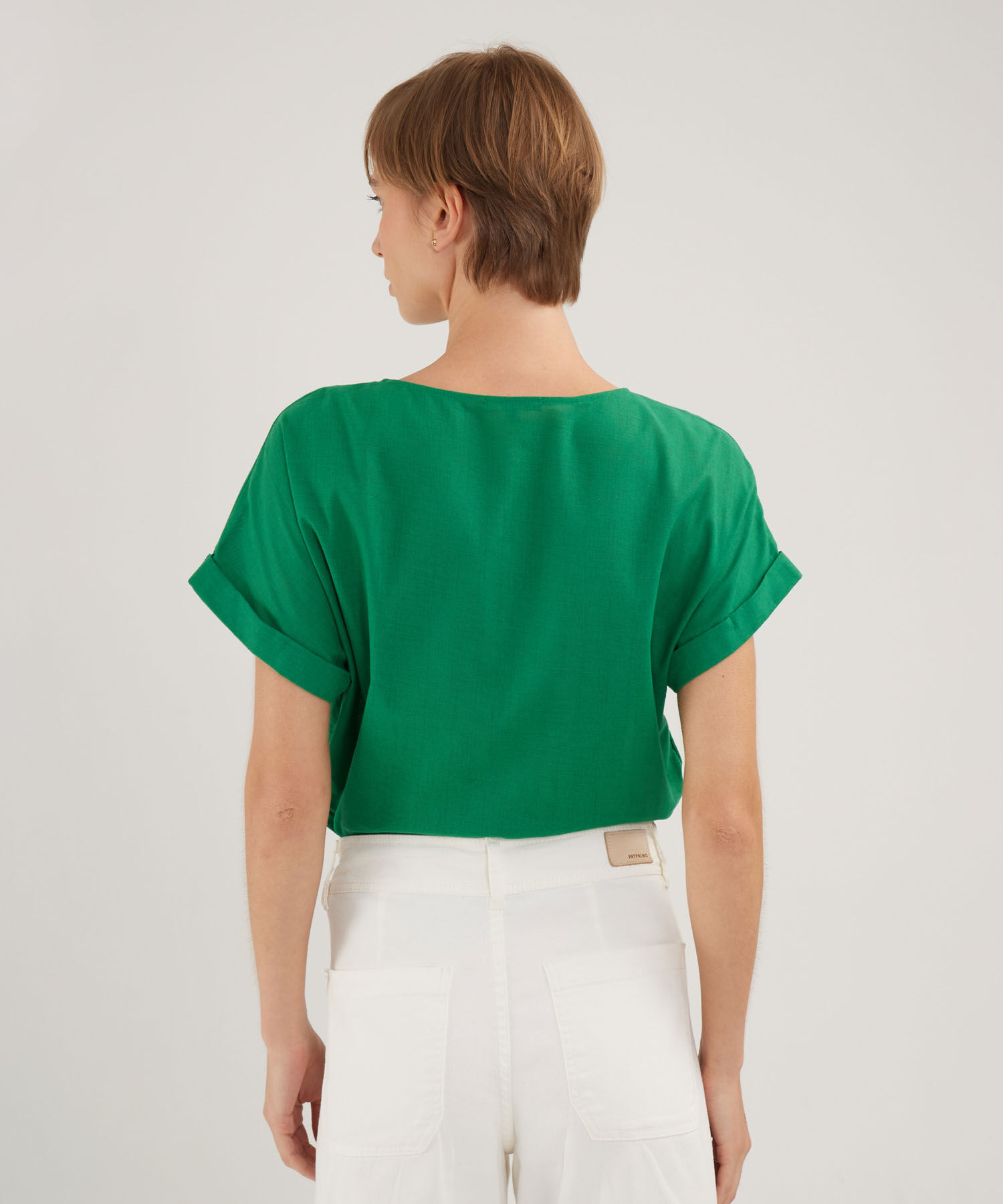 Blusa Manga Corta Con Guardapolvo  En Lino Unicolor