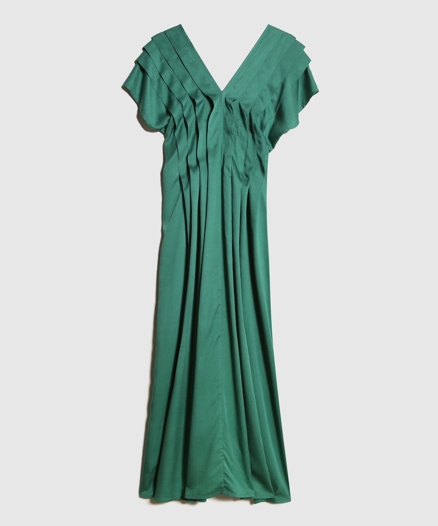 Vestido Unicolor Con Alforzas Anchas