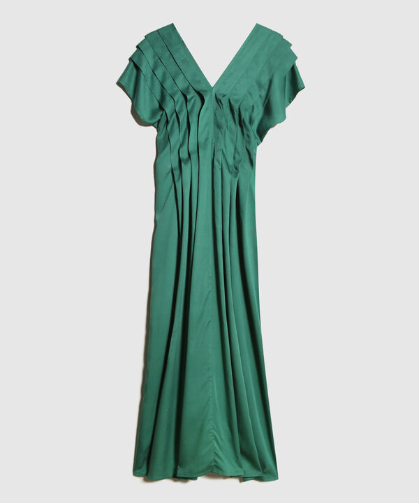 Vestido Unicolor Con Alforzas Anchas