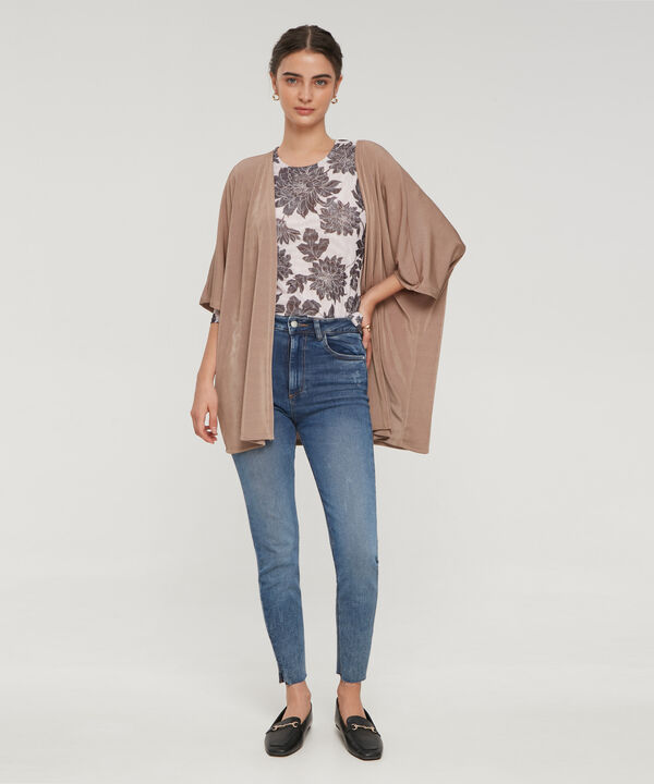 Saco Wrap Unicolor Textura, Manga Rodada Con Silueta Fluida, Trópico Floral