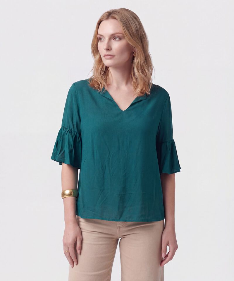 Blusa Cuello En V Con Manga Volante Mujer